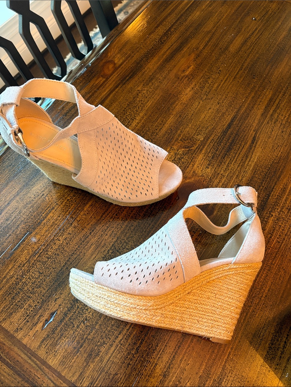 Marc Fisher Icy Blue Gray Peep-Toe Espadrille Wedges